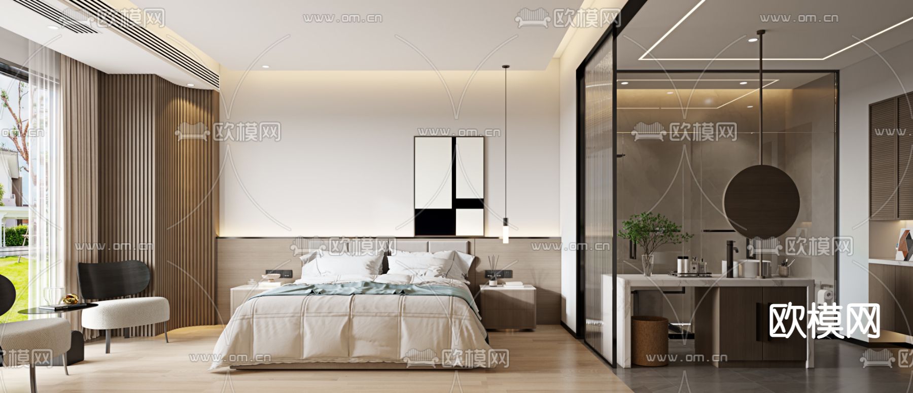 现代卧室主人房3d模型下载