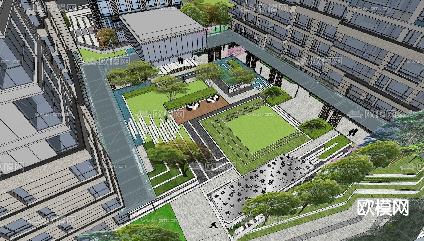 现代小区鸟瞰su模型下载（渲染图2）