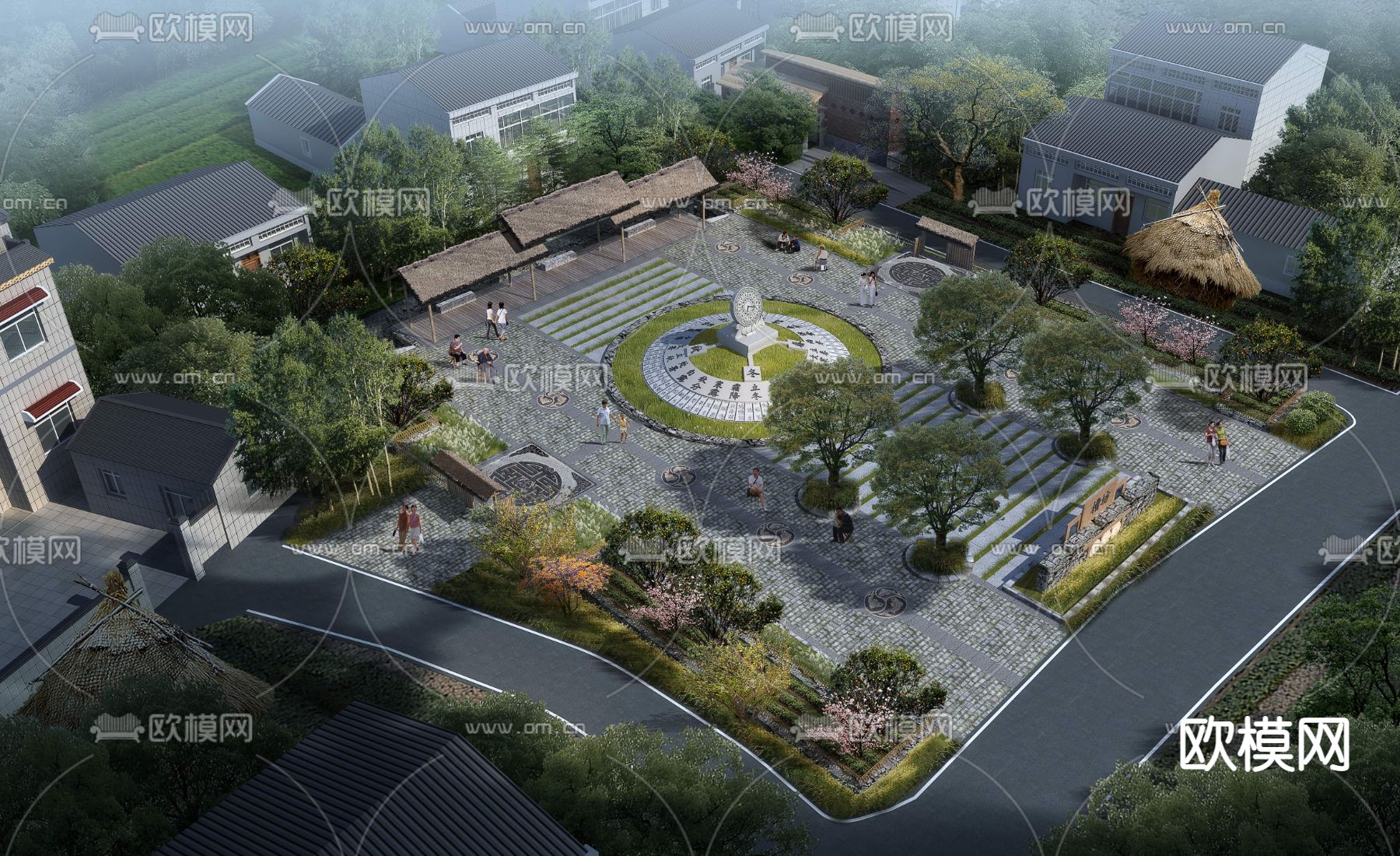 新中式庭院园林鸟瞰psd下载