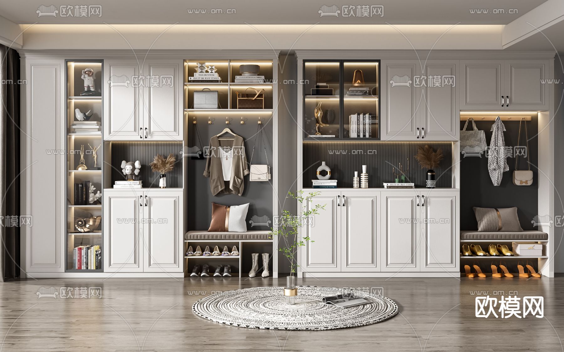 美式多功能鞋柜3d模型下载（渲染图1）