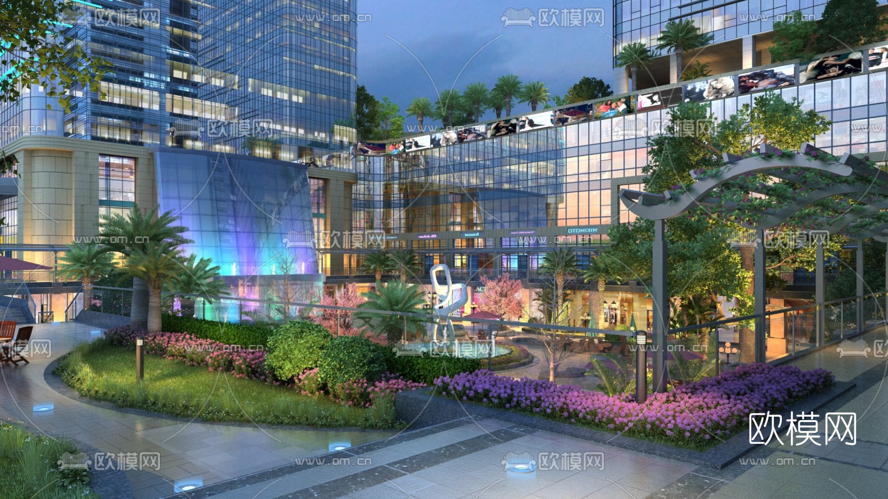 现代商业广场中庭景观3d模型下载_ID12069504_3dmax免费模型-欧模网