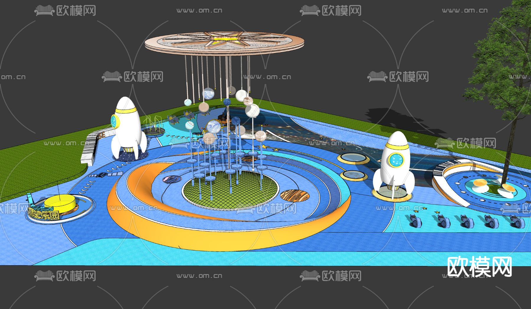 现代星空月夜儿童乐园su模型下载（渲染图4）