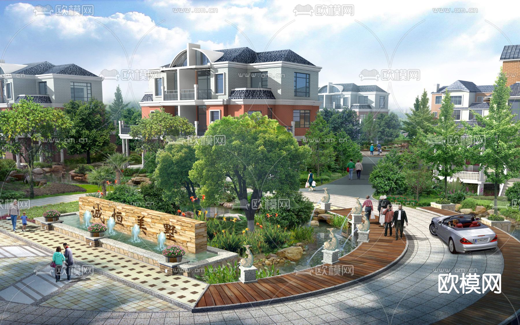 欧式别墅公园园林景观psd下载