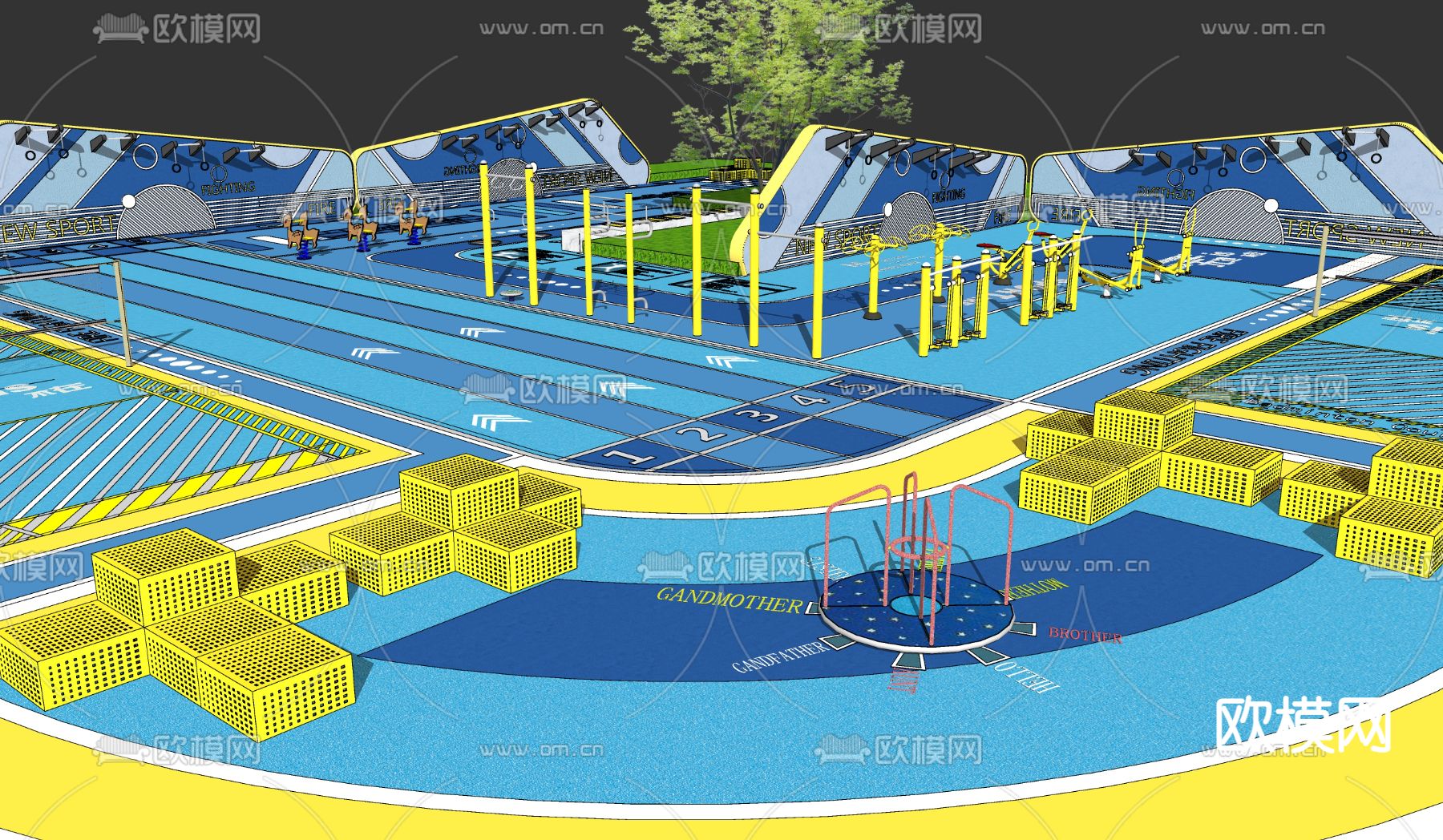 现代健身器械运动场地su模型下载（渲染图2）