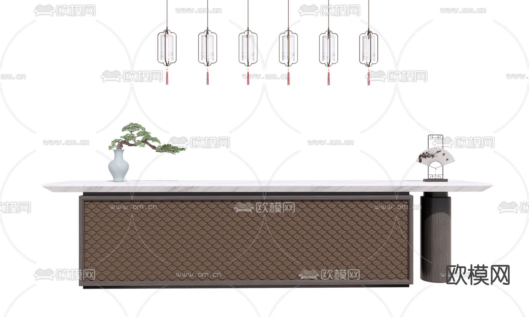 新中式前台接待台su模型下载_ID12073104_sketchup模型下载-欧模网