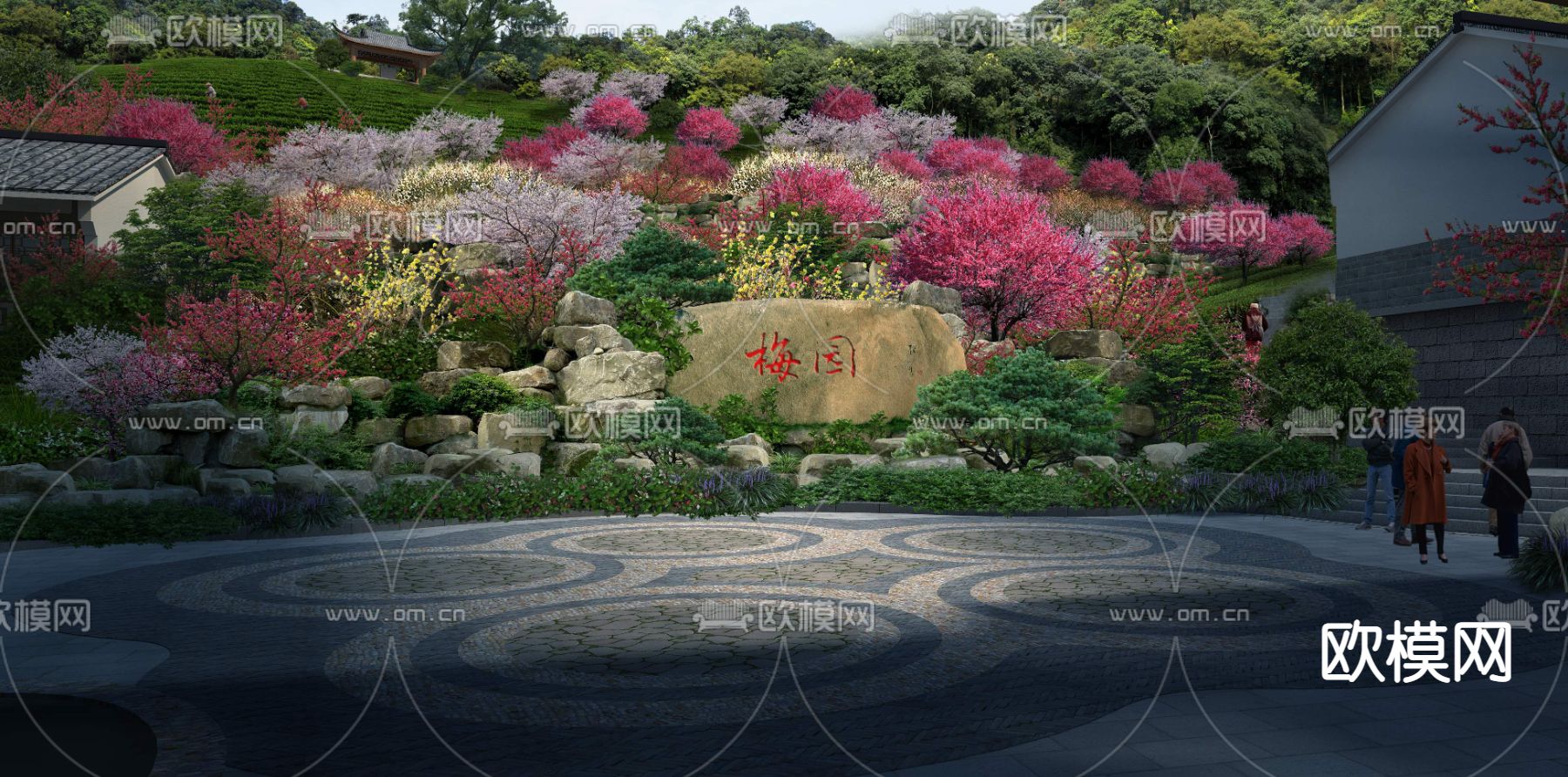 现代庭院园林景观psd下载