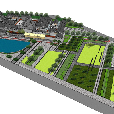  中式古建公园su模型 