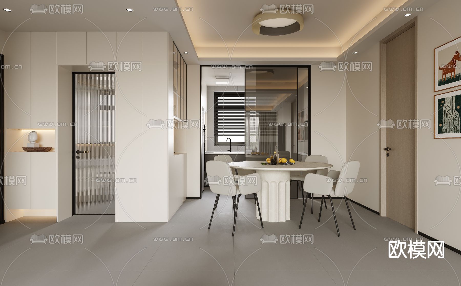 现代客厅餐厅3d模型下载（渲染图4）