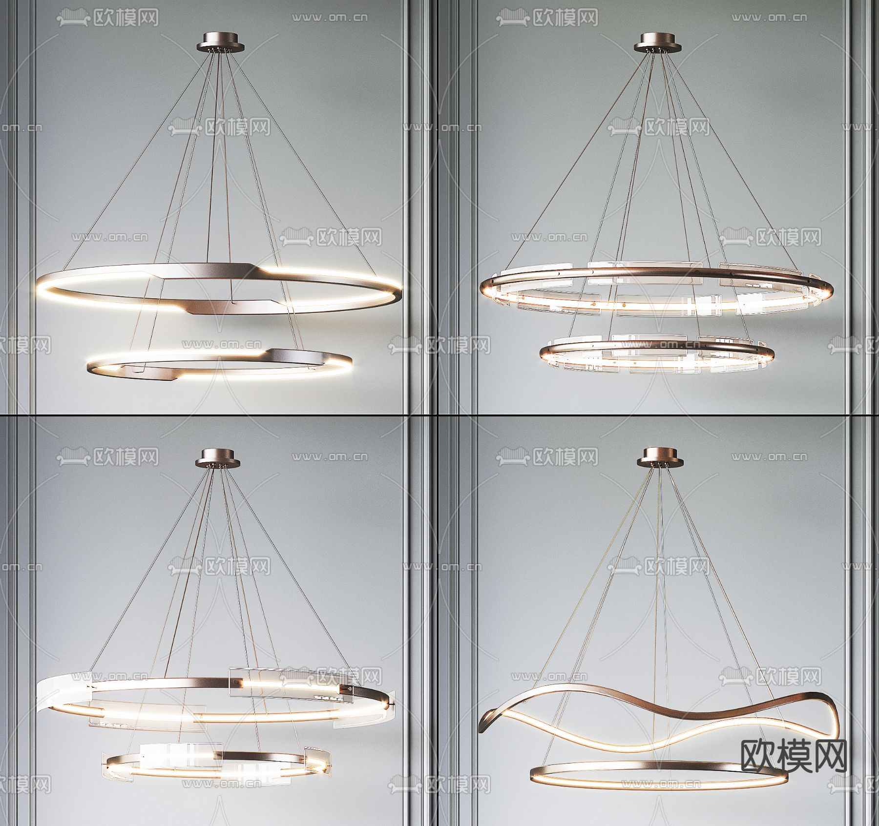 现代双层金属圆环吊灯3d模型下载