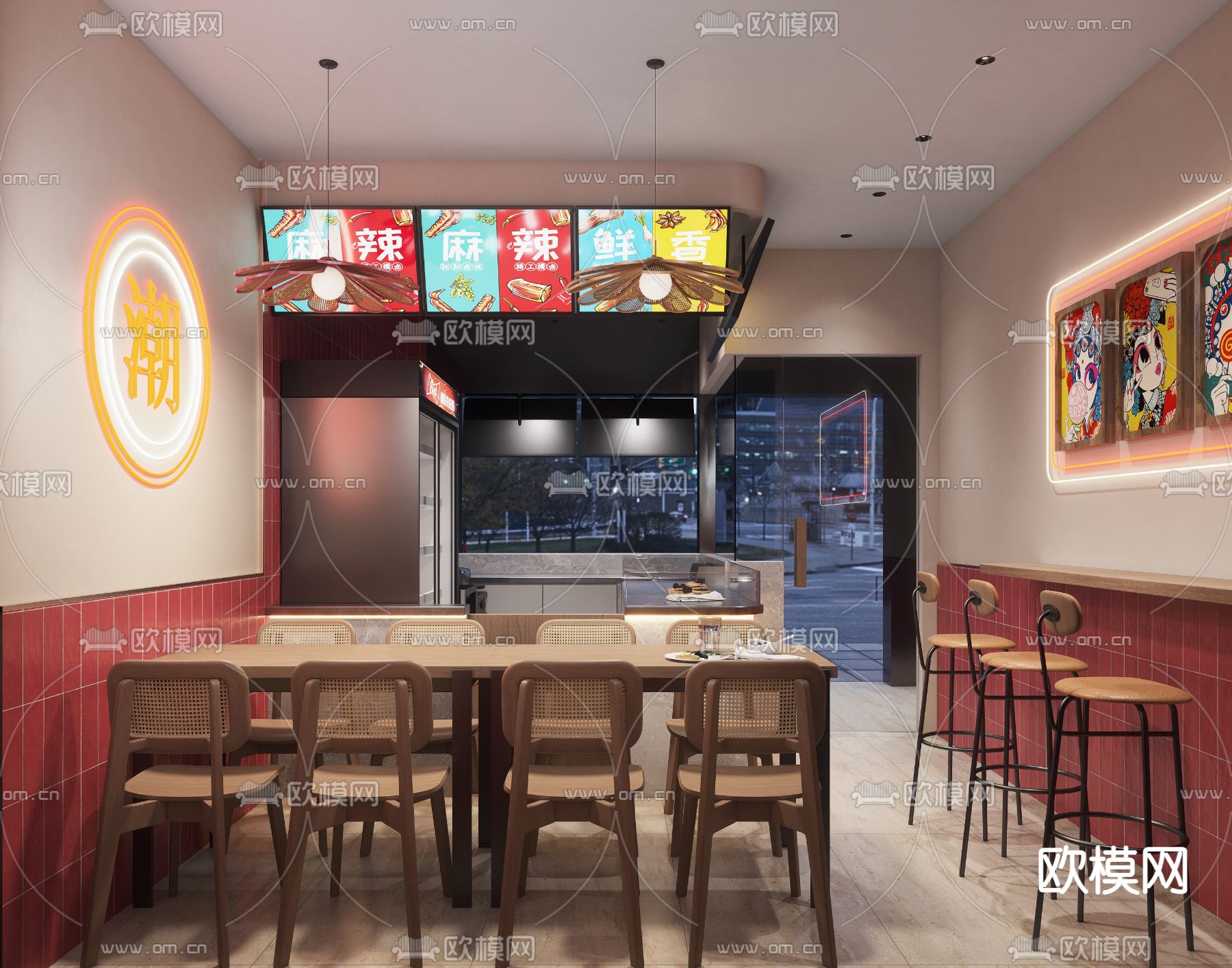 现代小吃店门头门面3d模型下载（渲染图2）