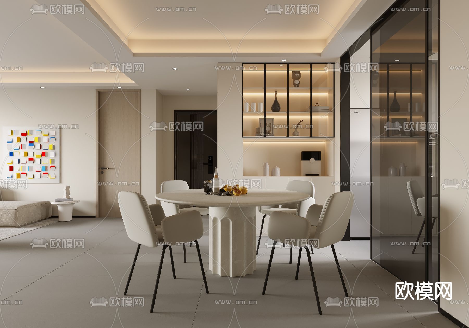 现代客厅餐厅3d模型下载（渲染图3）
