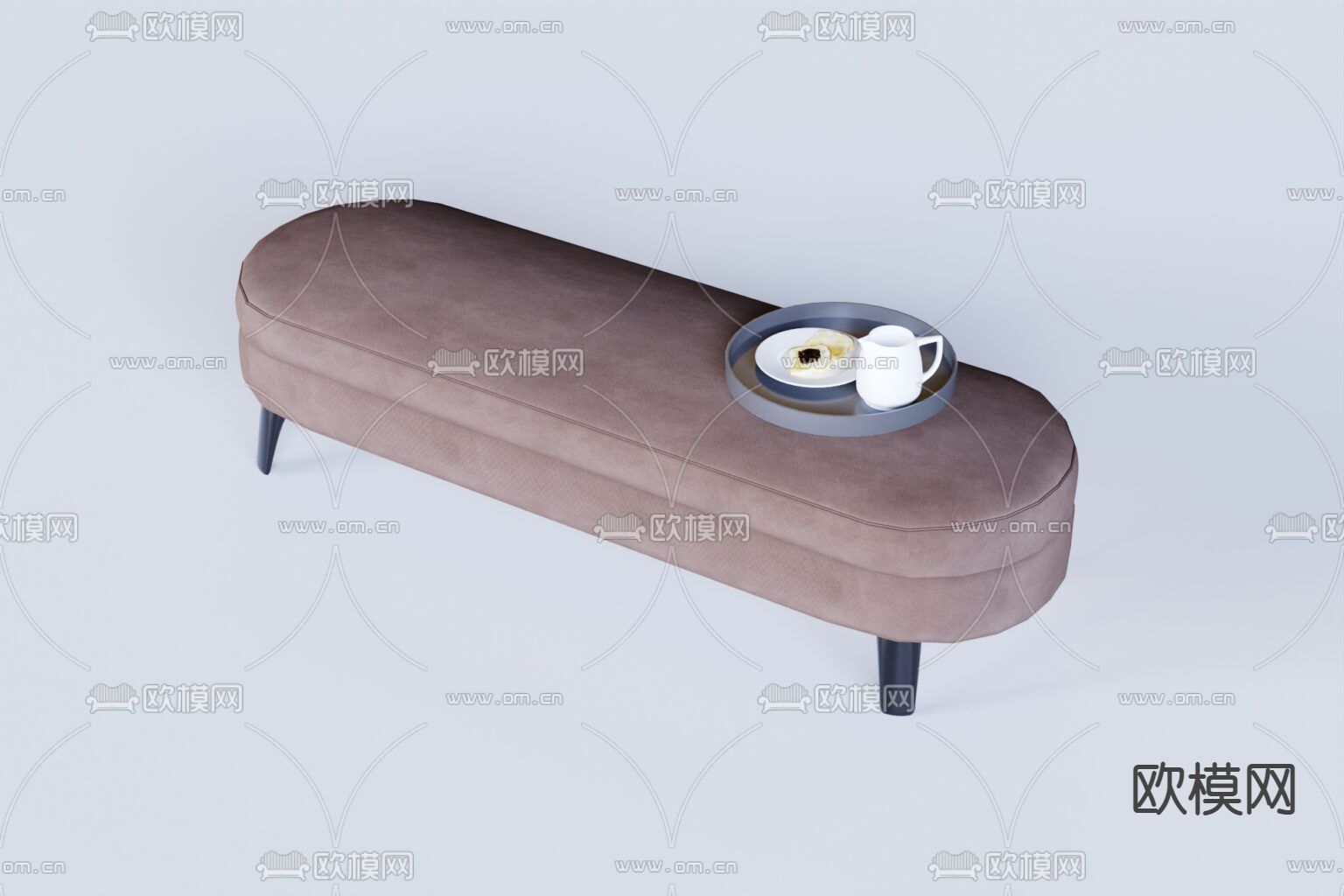 现代简约布艺实木沙发凳免费3d模型下载