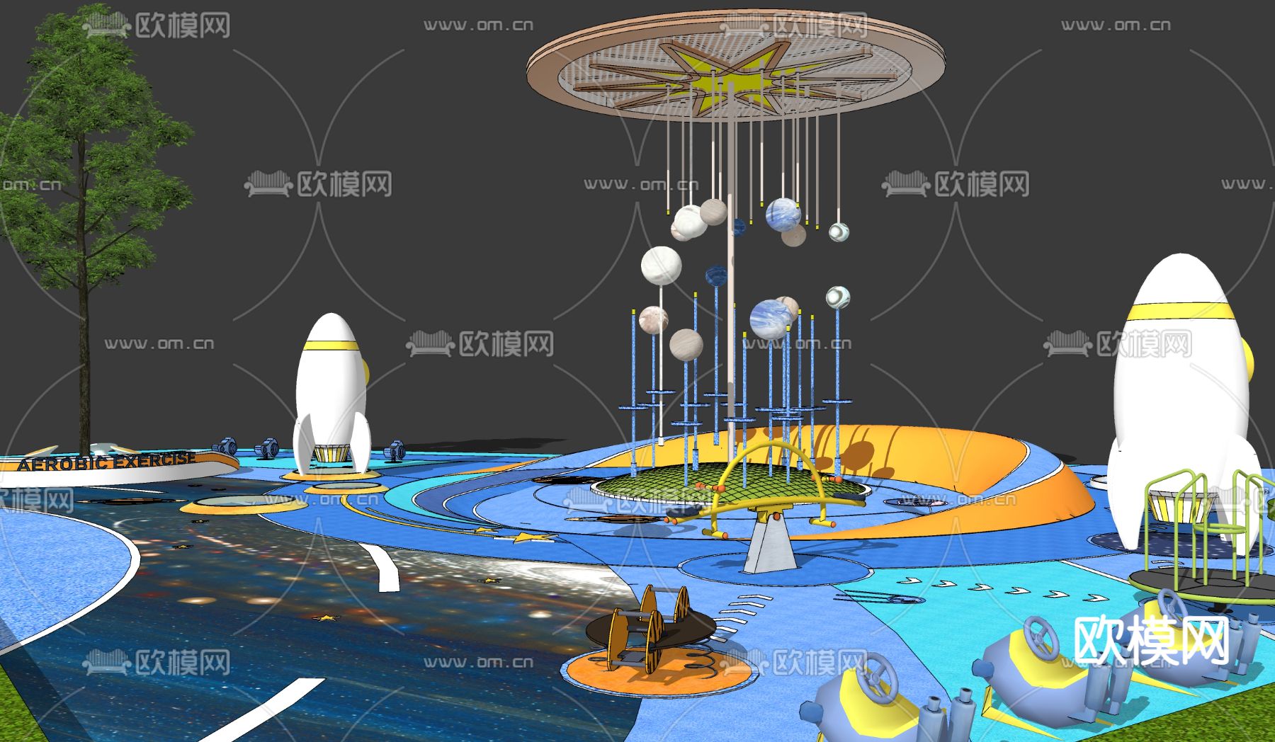 现代星空月夜儿童乐园su模型下载（渲染图2）