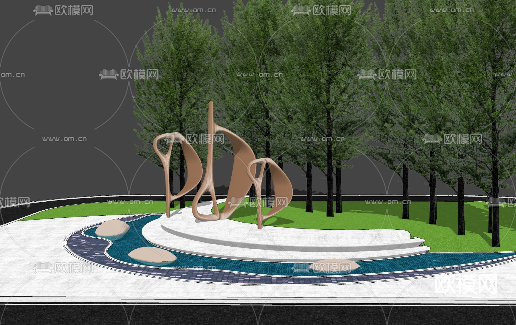现代风帆抽象雕塑su模型下载_ID12072515_sketchup模型下载-欧模网