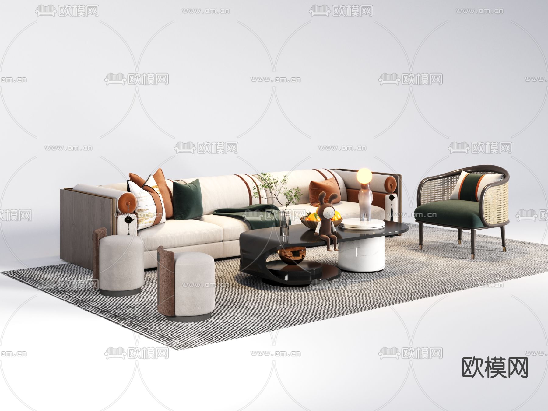 组合沙发3d模型下载（渲染图2）