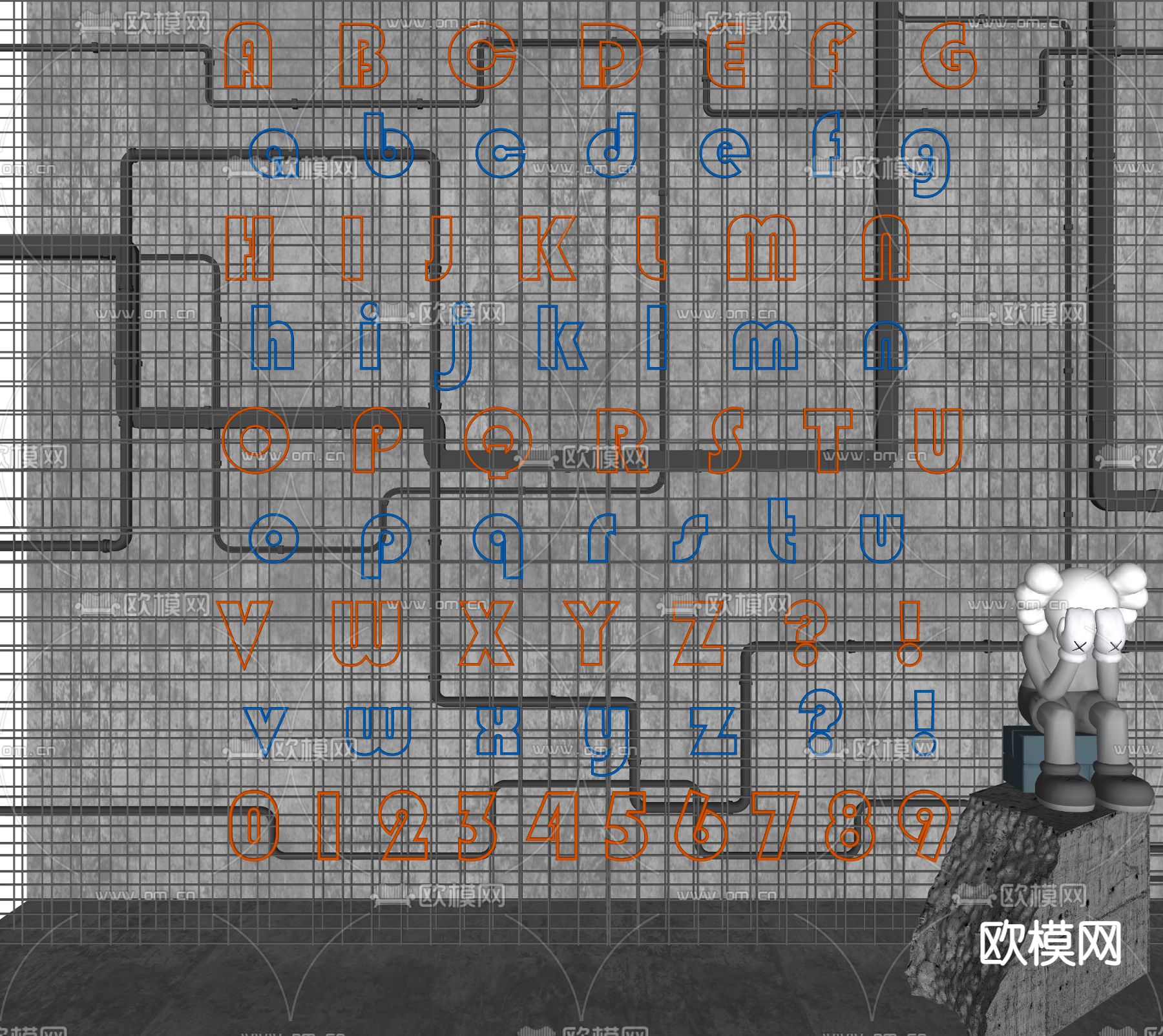 现代英文字母霓虹灯su模型