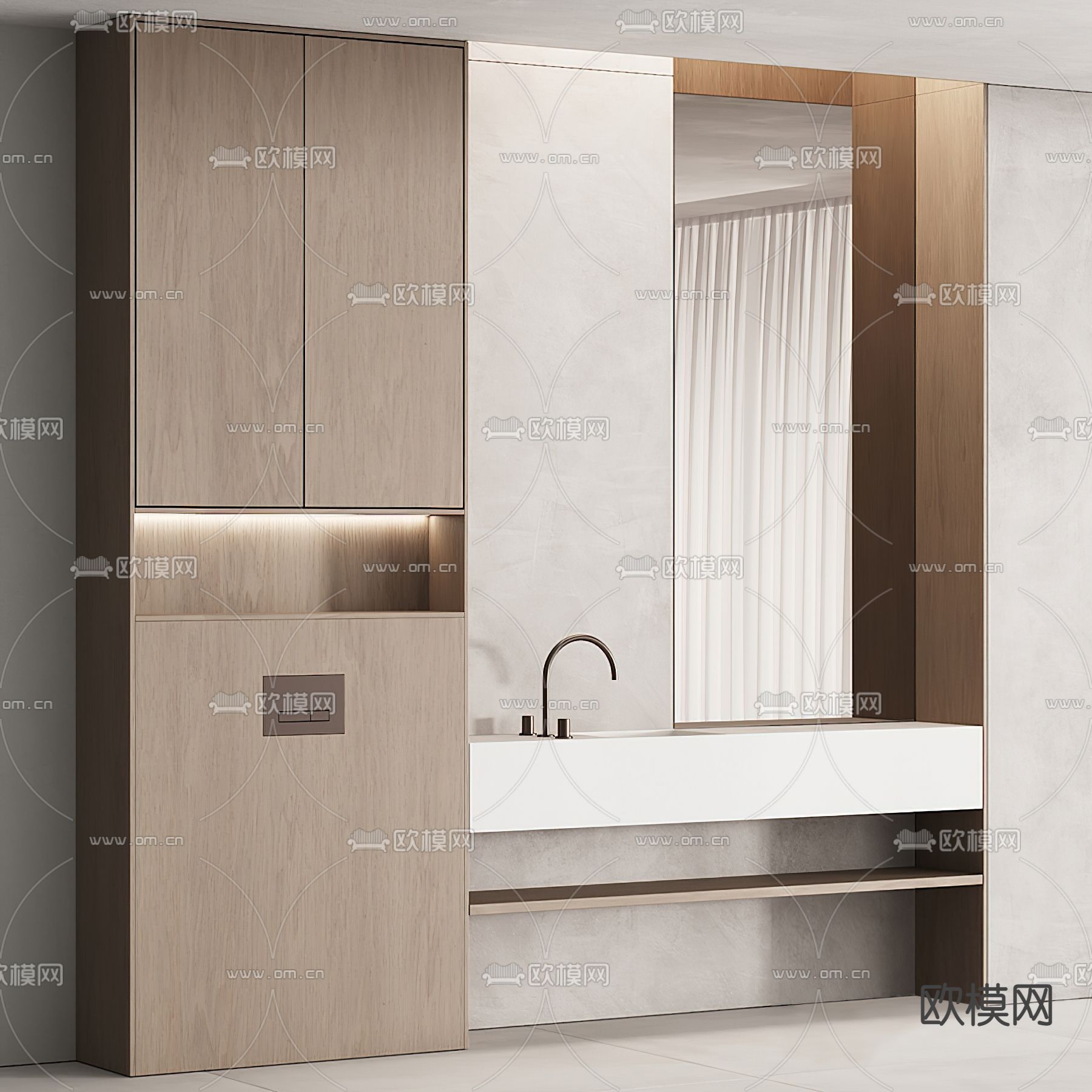 现代一体式台盆3d模型下载（渲染图1）