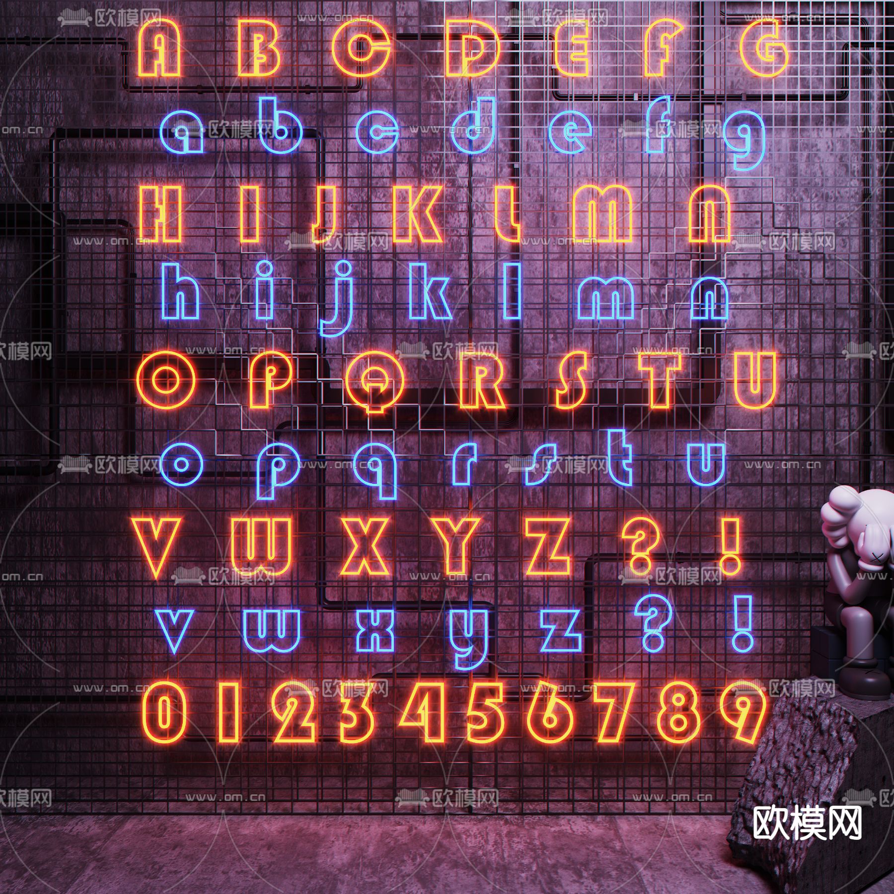 现代英文字母霓虹灯su模型