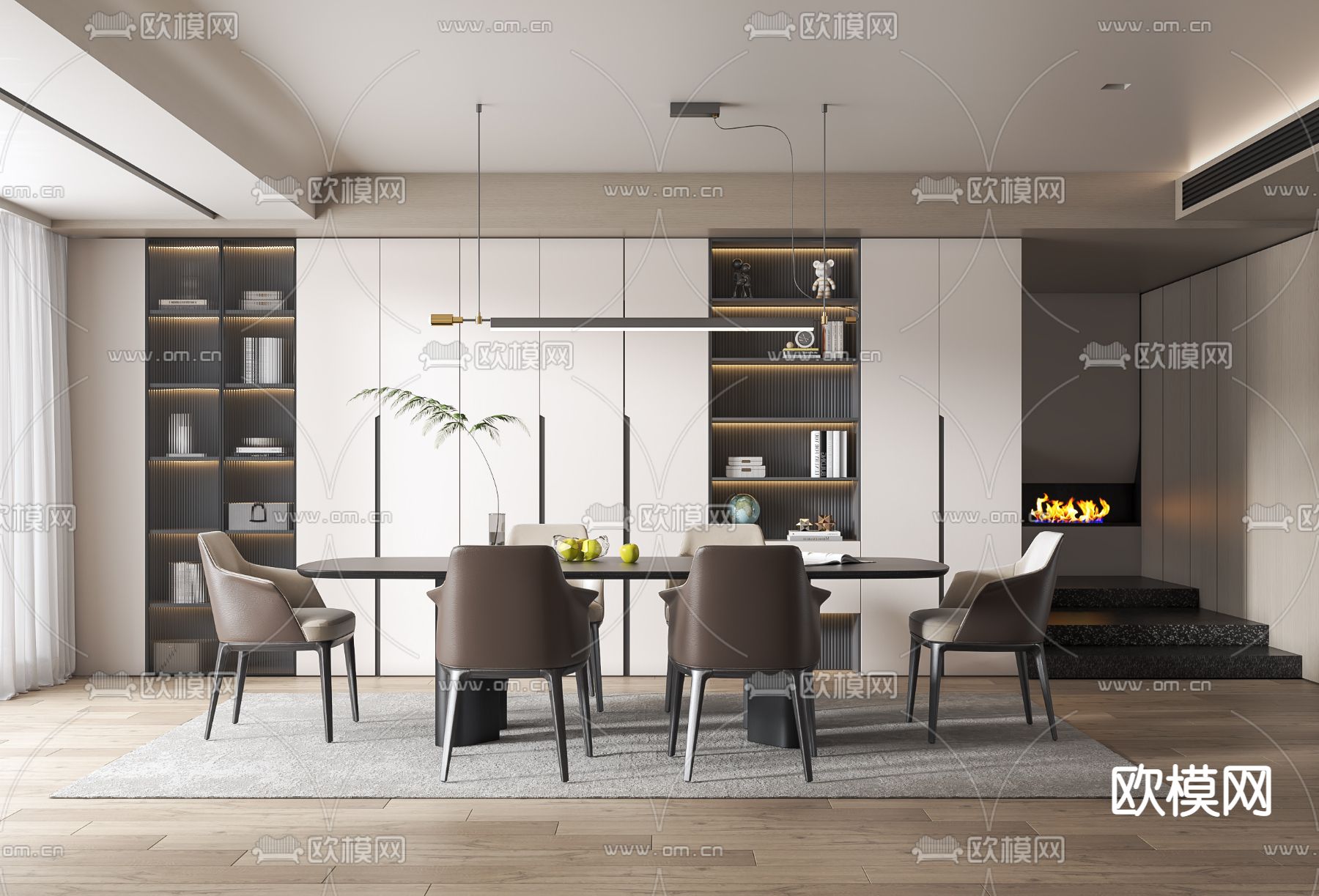 现代餐厅3d模型下载_ID12072290_3dmax免费模型-欧模网
