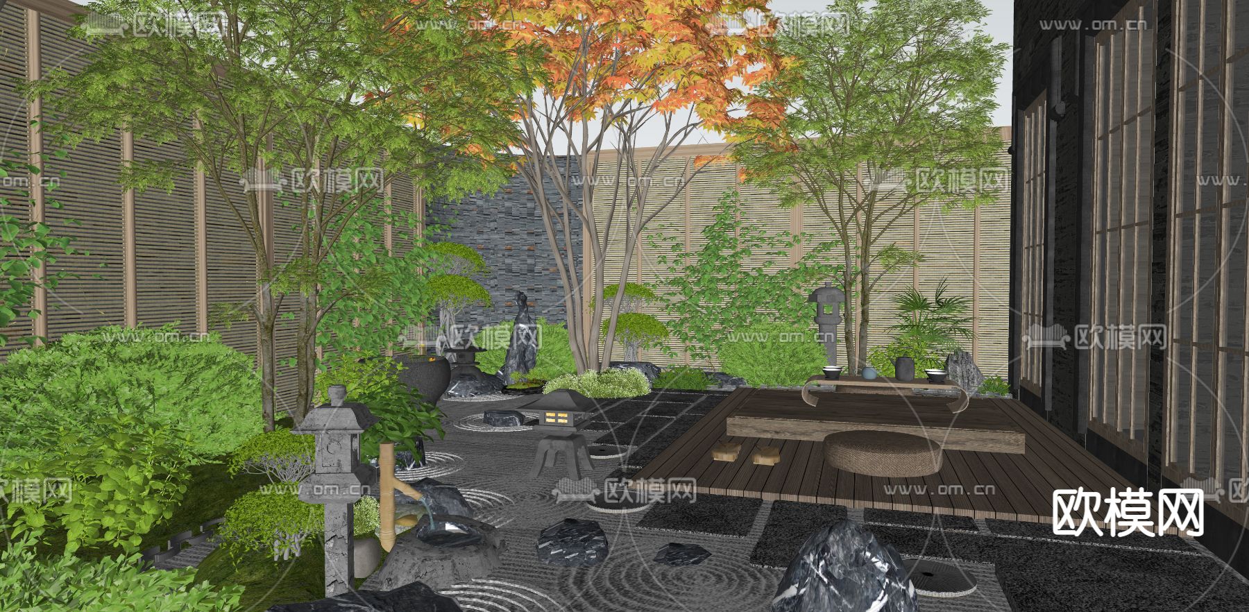 日式庭院花园su模型下载（渲染图4）