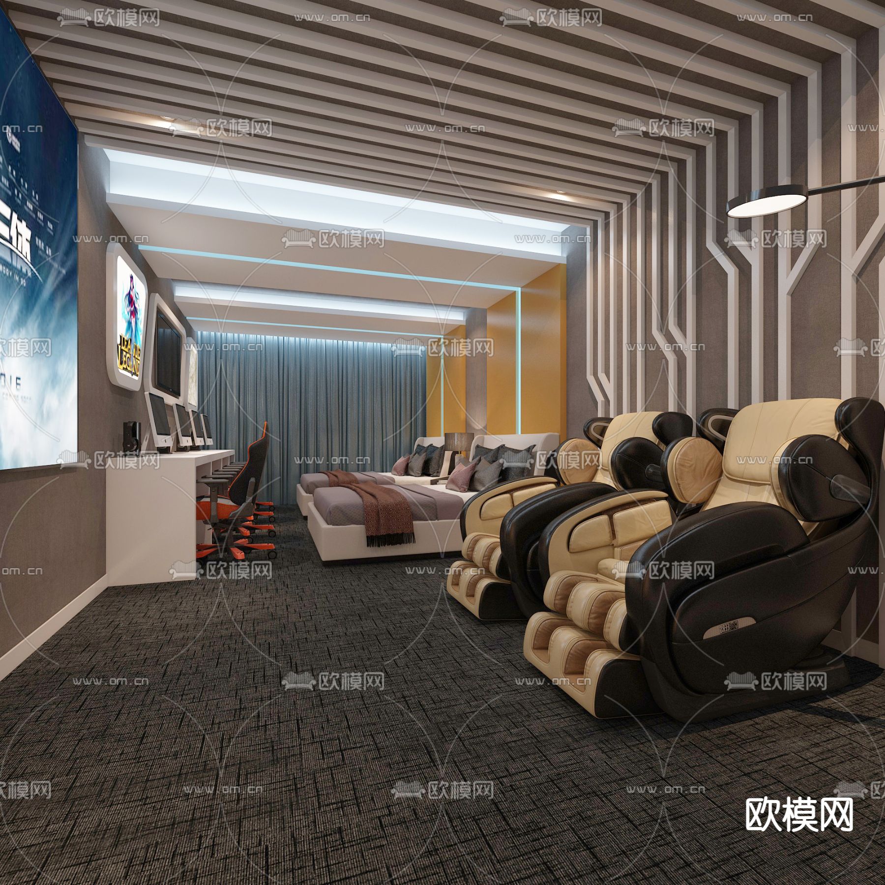 现代豪华电竞房3d模型下载