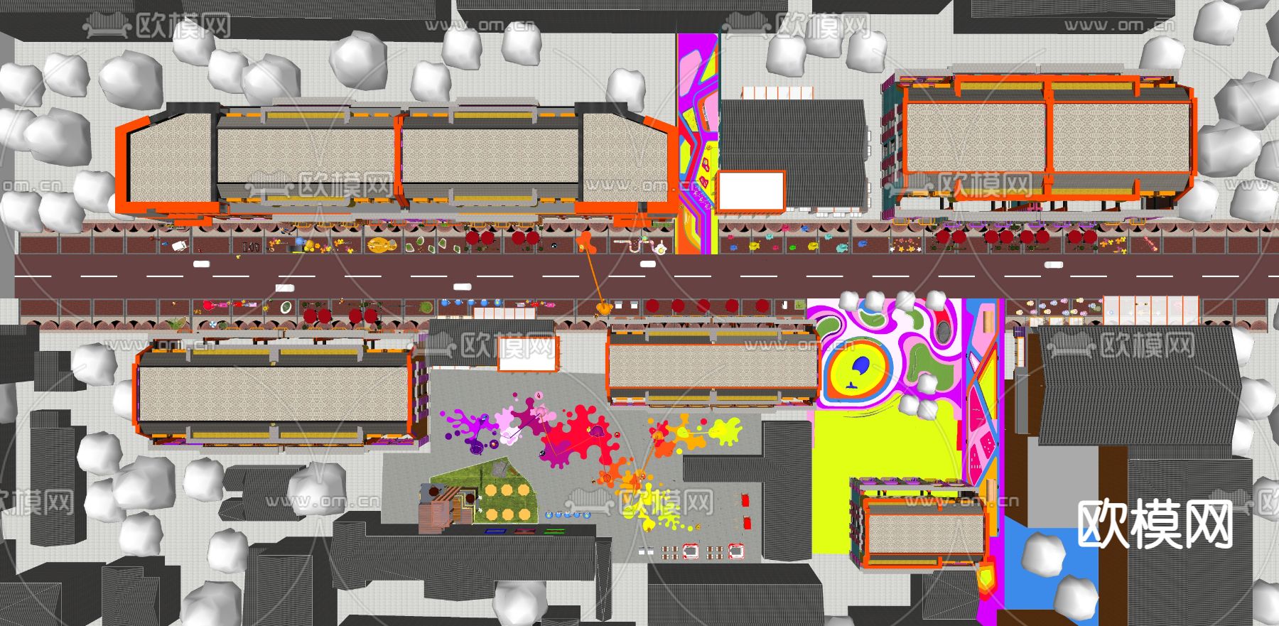 简欧商业街su模型下载（渲染图2）