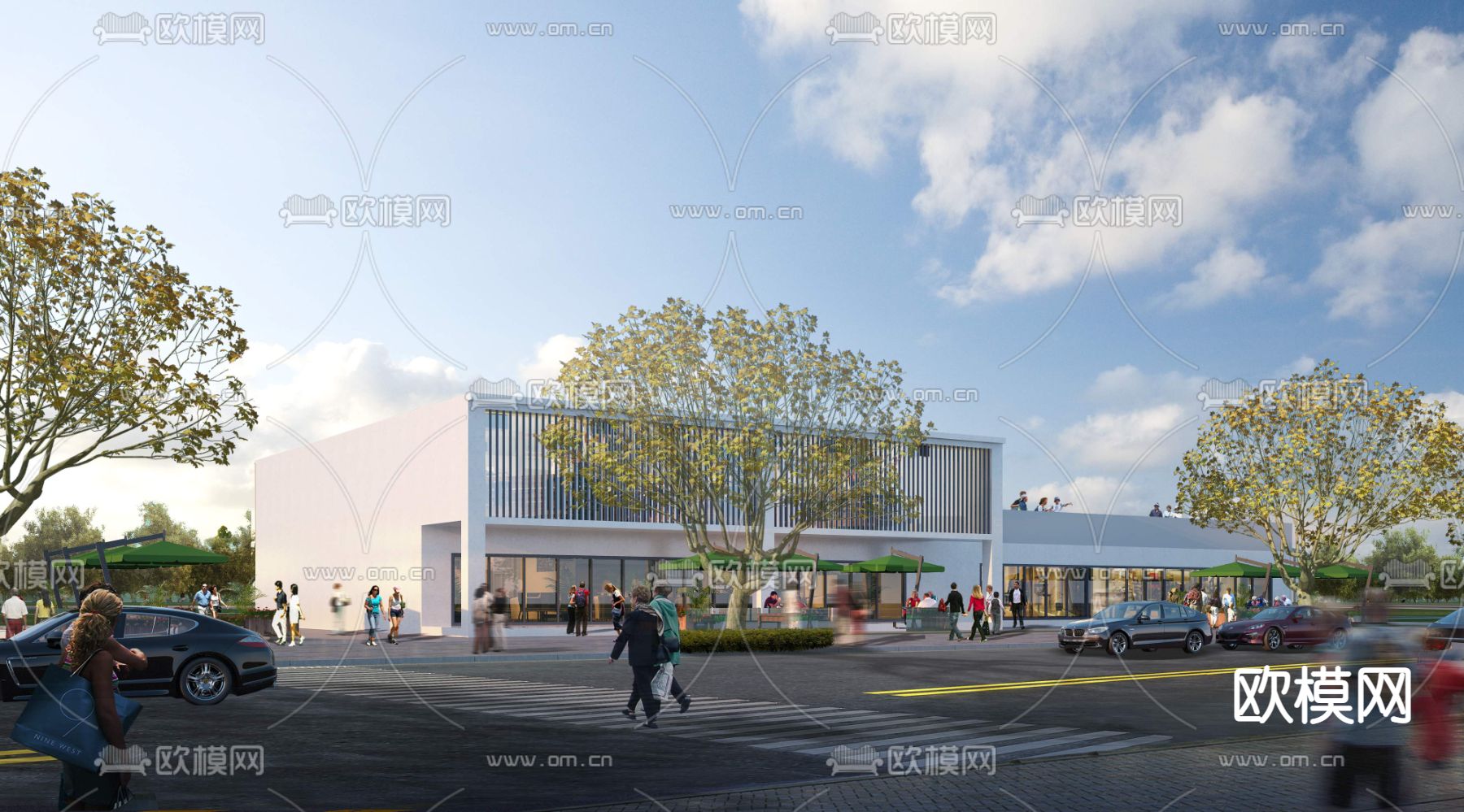 现代商业街建筑外观psd下载