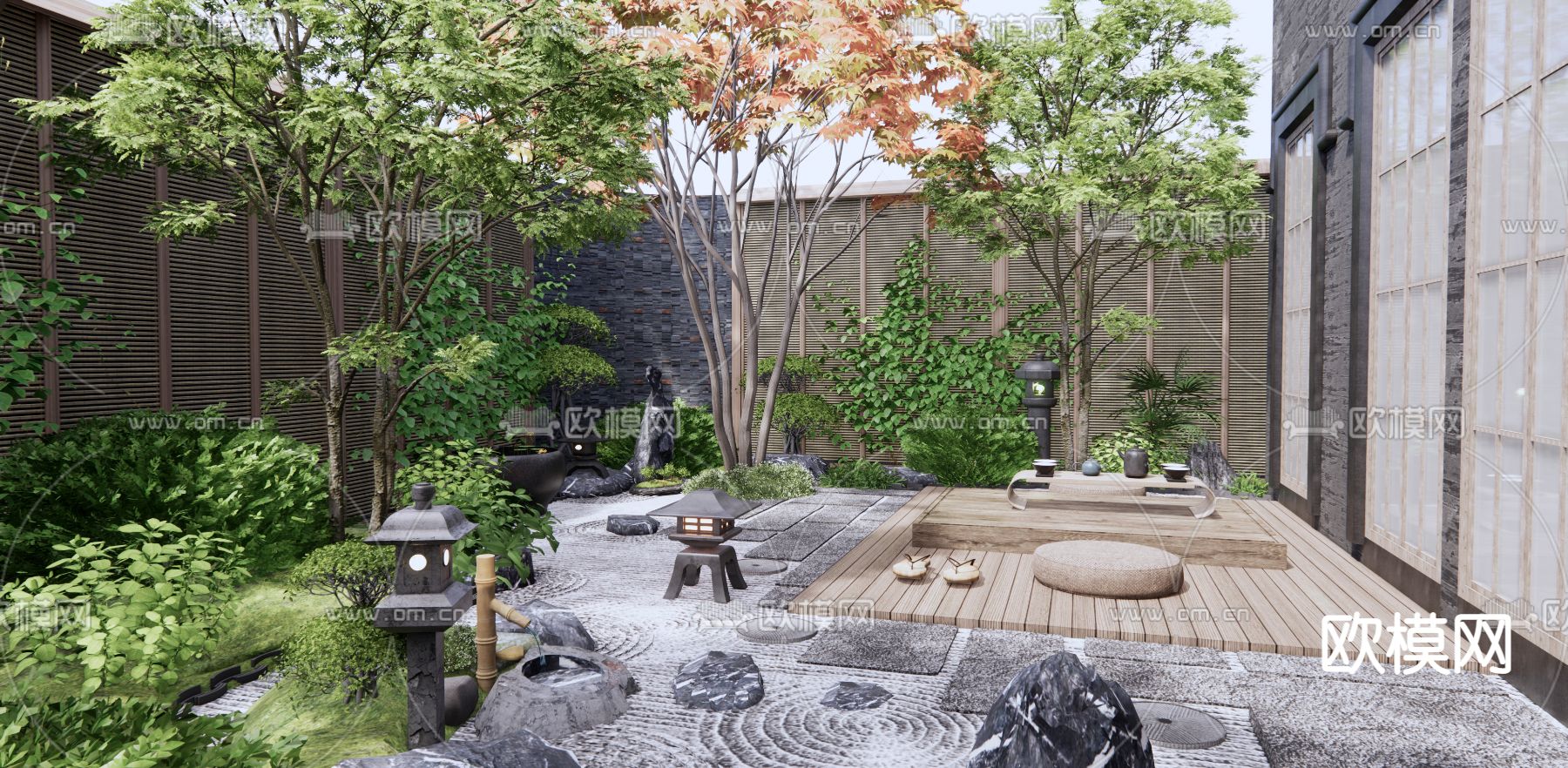 日式庭院花园su模型下载（渲染图1）