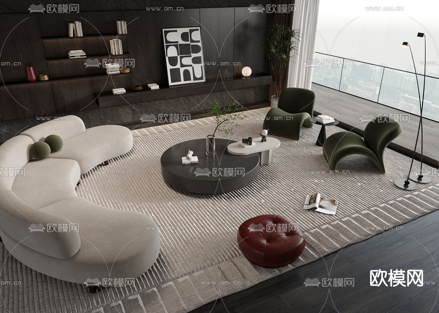 现代弧形沙发组合3d模型下载_ID12073627_3dmax免费模型-欧模网