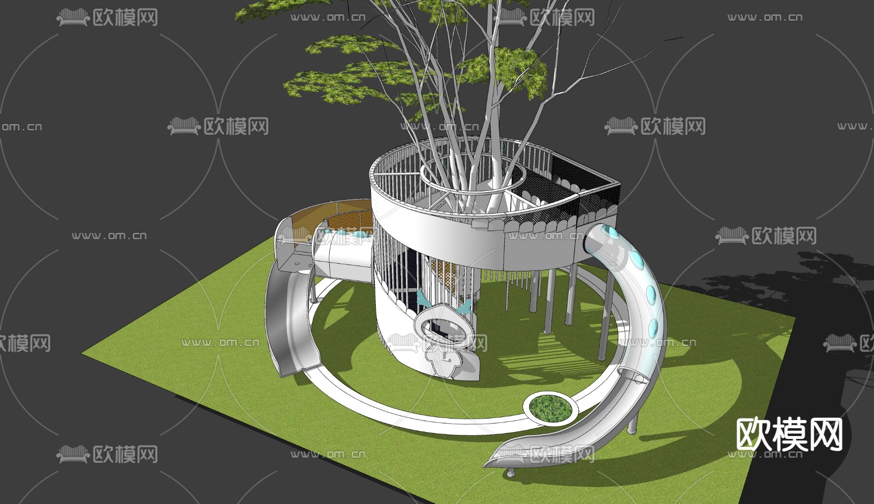 现代儿童滑梯爬爬床su模型下载（渲染图2）