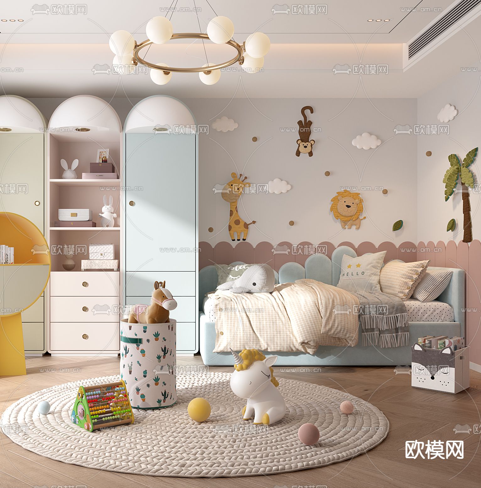 现代卧室儿童房3d模型下载（渲染图2）