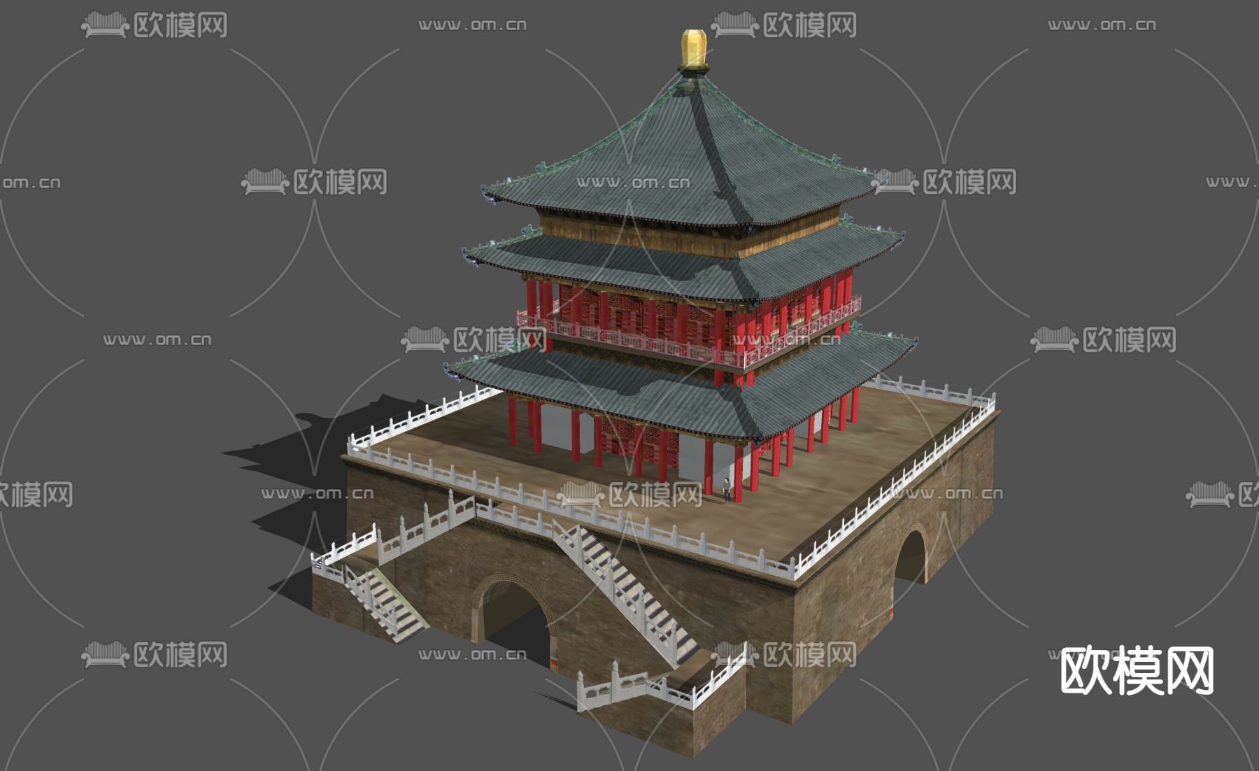 新中式西安钟楼外观su模型