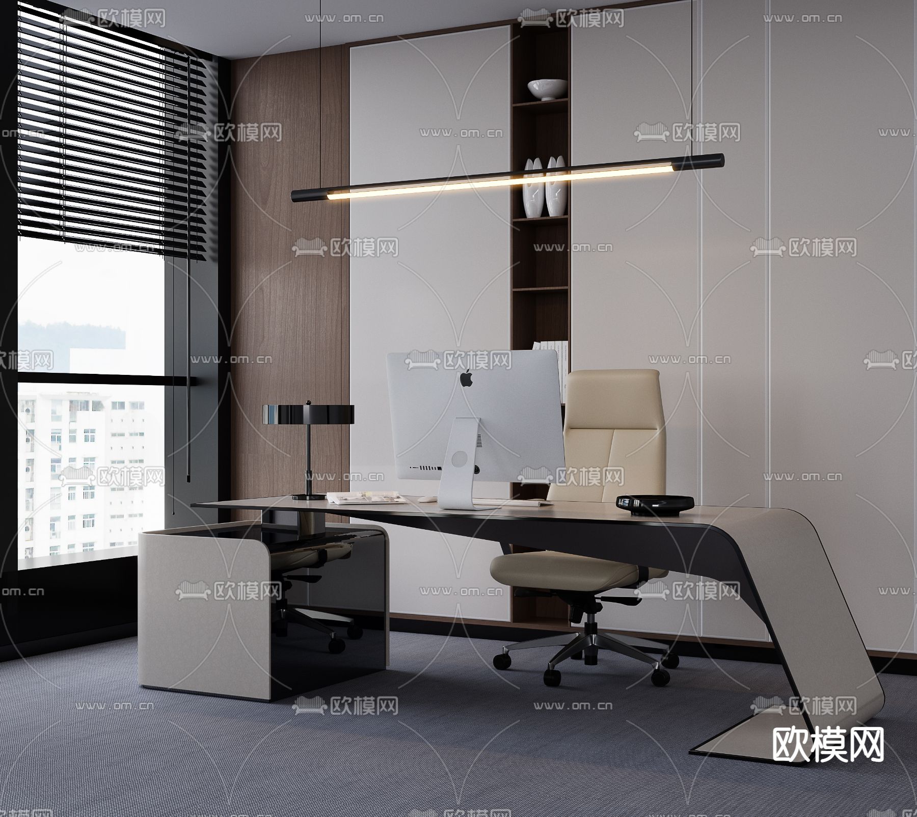 现代大班台办公桌椅3d模型下载