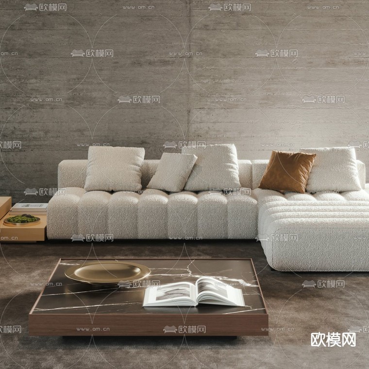 Minotti Goodman 现代白色转角组合沙发3d模型下载_ID12074333_3dmax免费模型-欧模网