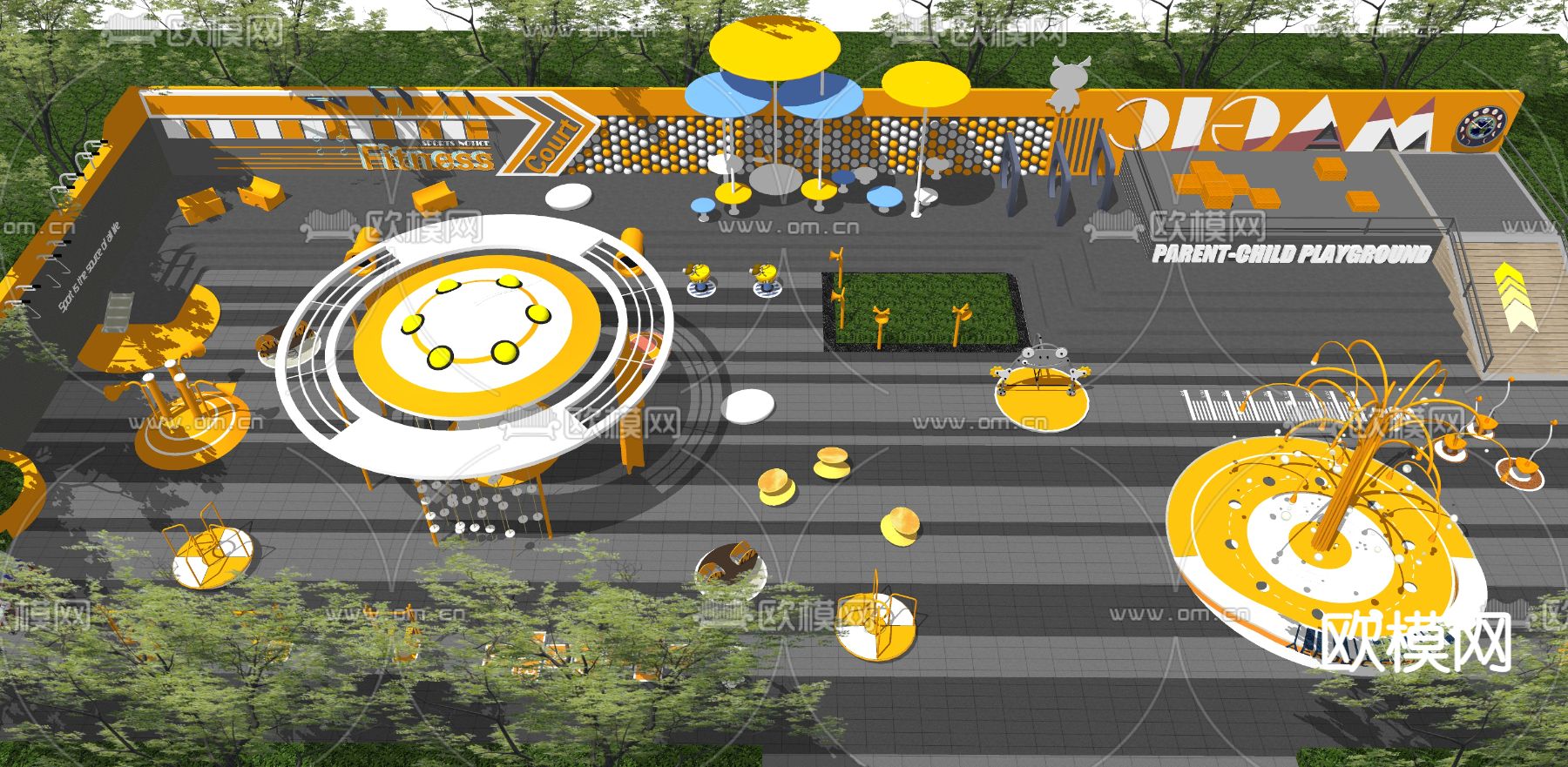 现代公园健身器材su模型下载（渲染图2）