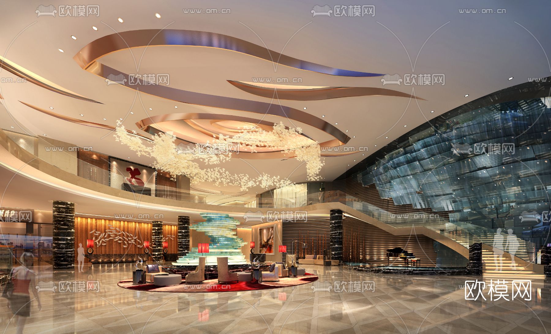 现代轻奢酒店大堂3d模型下载