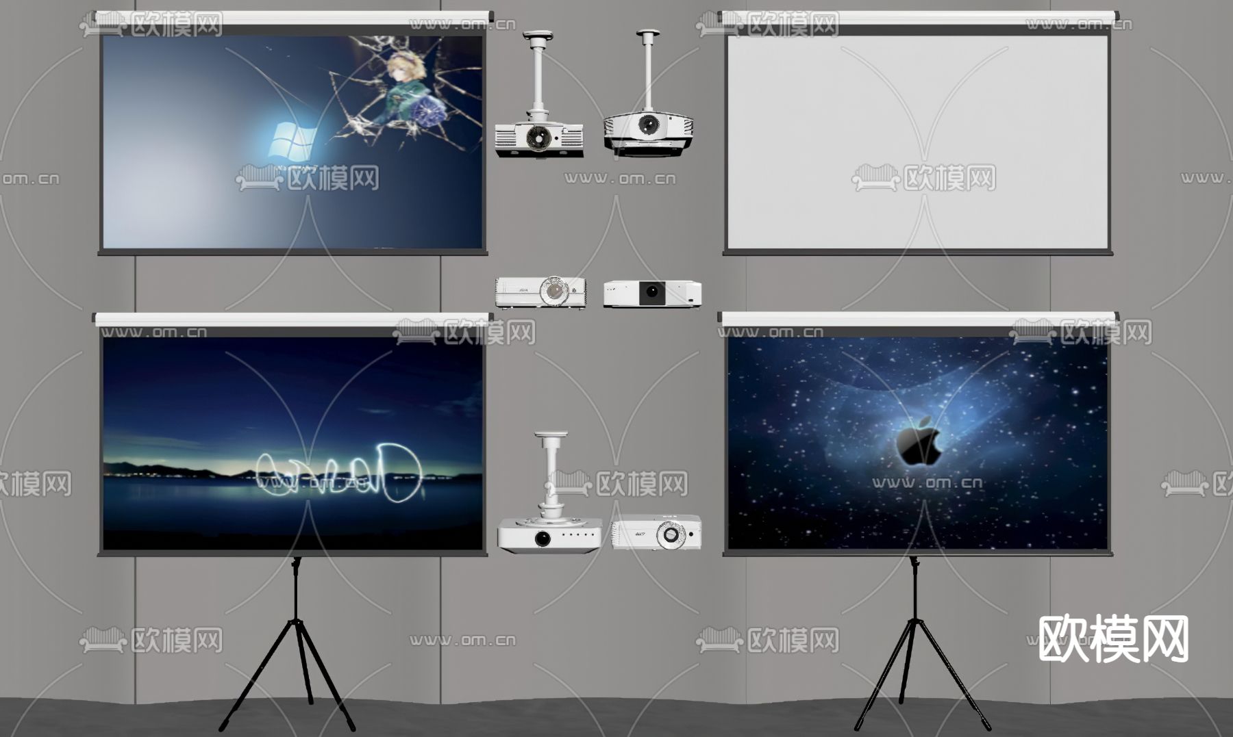 现代投影幕布投影仪su模型下载（渲染图1）