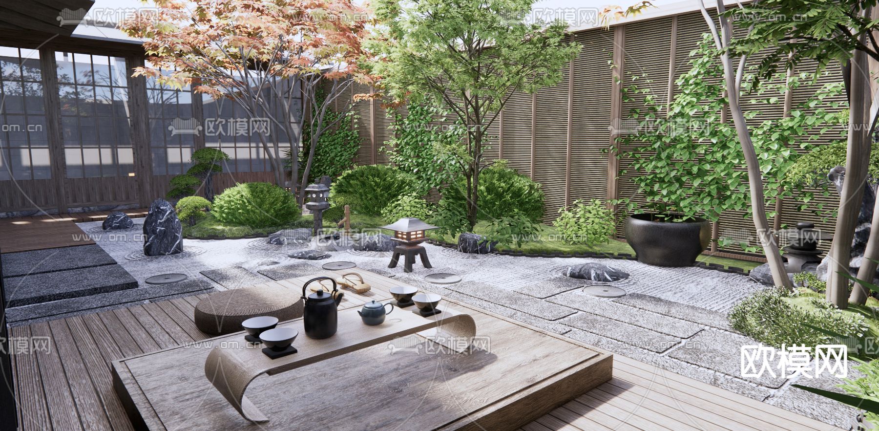 日式庭院花园su模型下载（渲染图2）