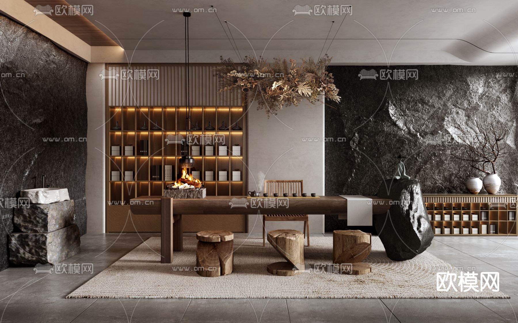 侘寂风茶室3d模型下载