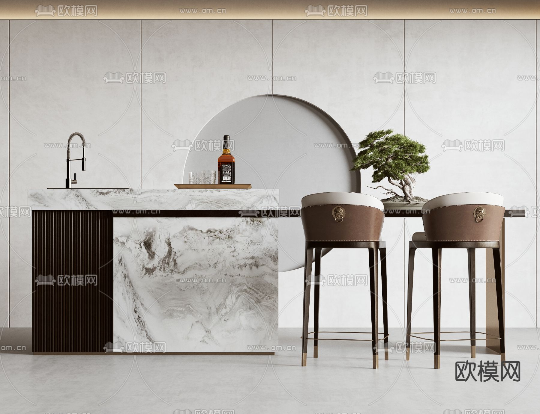 新中式中岛吧台3d模型下载