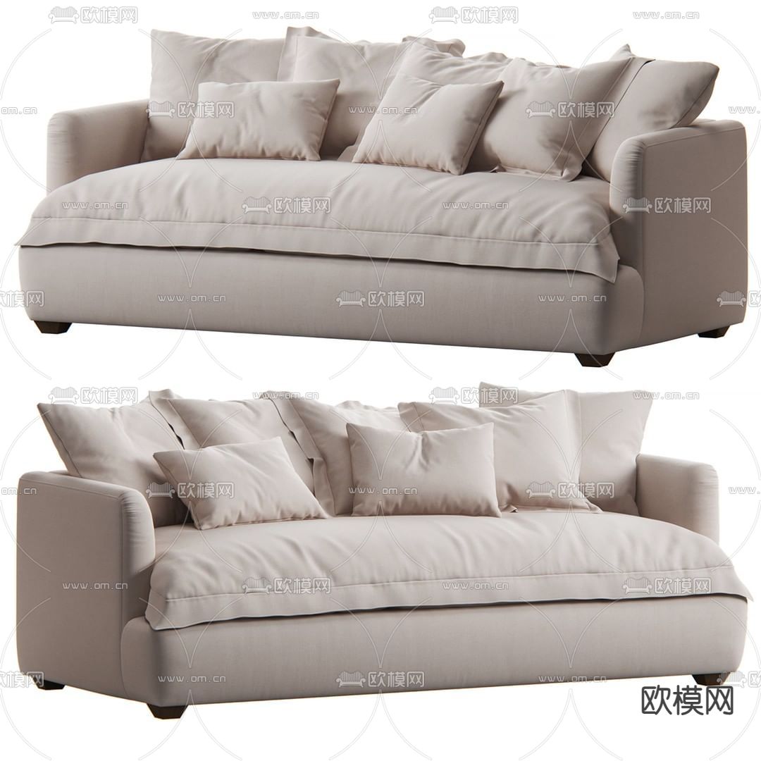 现代奶油风多人沙发3d模型下载（渲染图1）