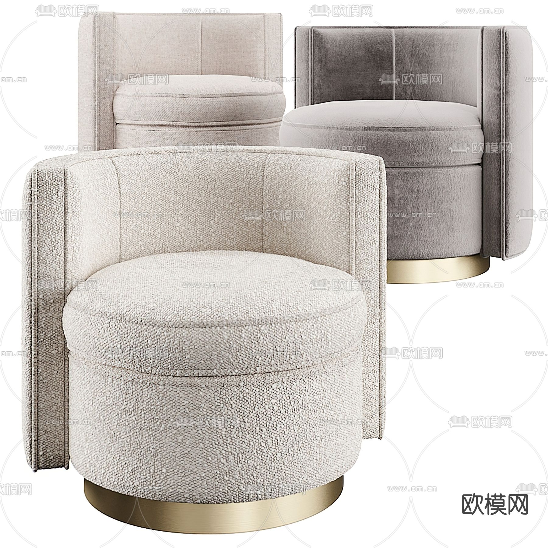 奶油风圆形单人沙发3d模型下载