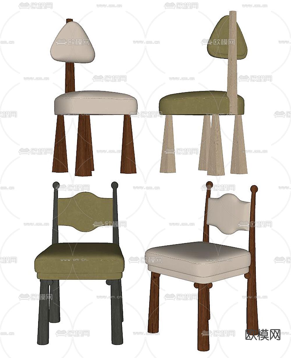 侘寂风椅子餐椅su模型下载（渲染图2）