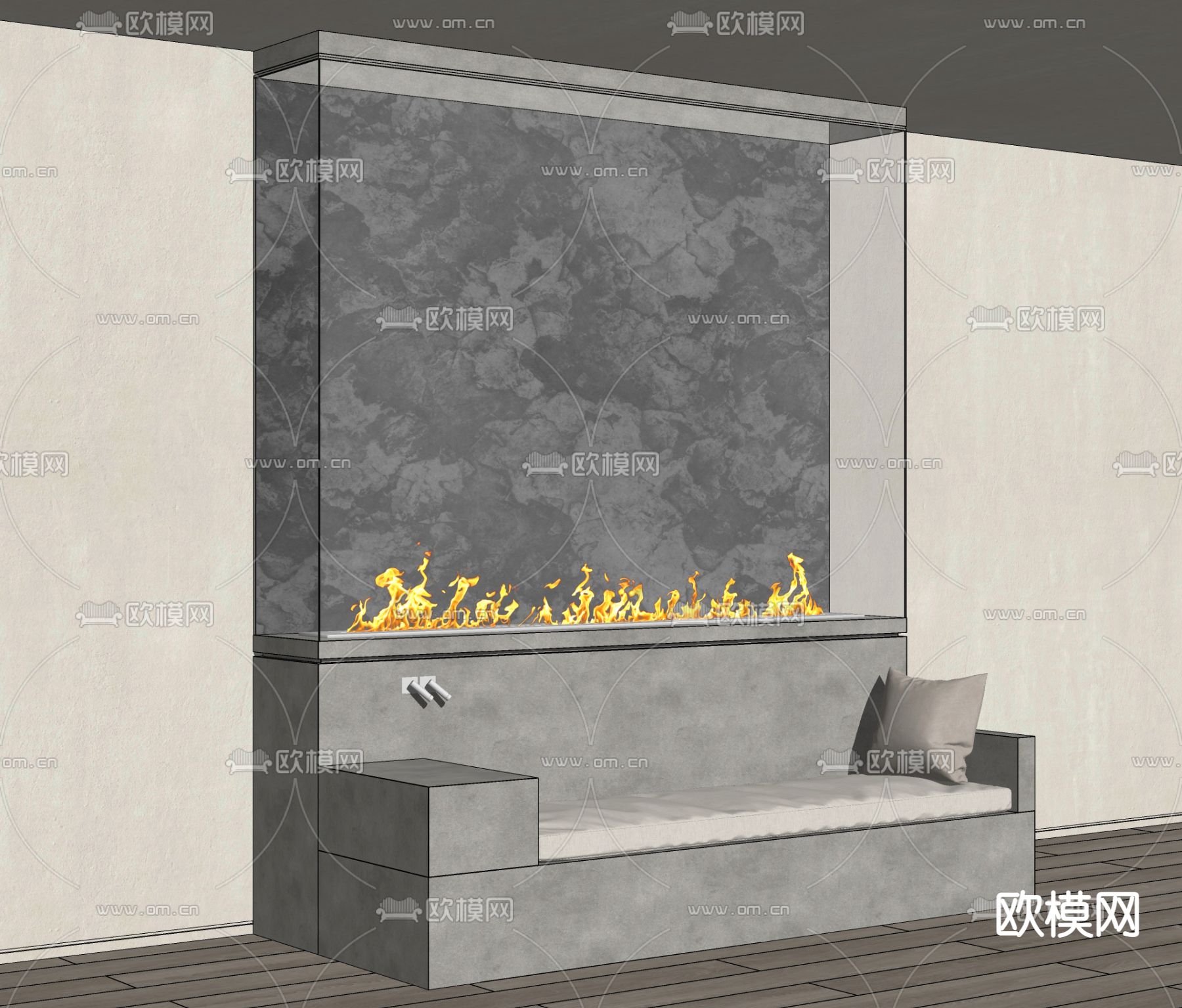 现代壁炉su模型下载（渲染图2）