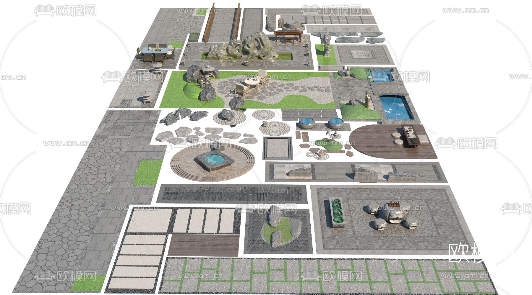 新中式庭院步道汀步小品3d模型下载_ID12075644_3dmax免费模型-欧模网