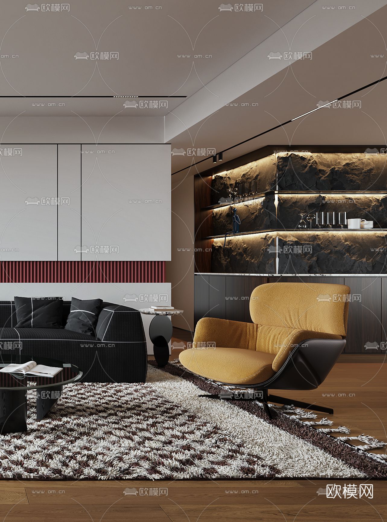 现代高级灰客厅3d模型下载（渲染图3）