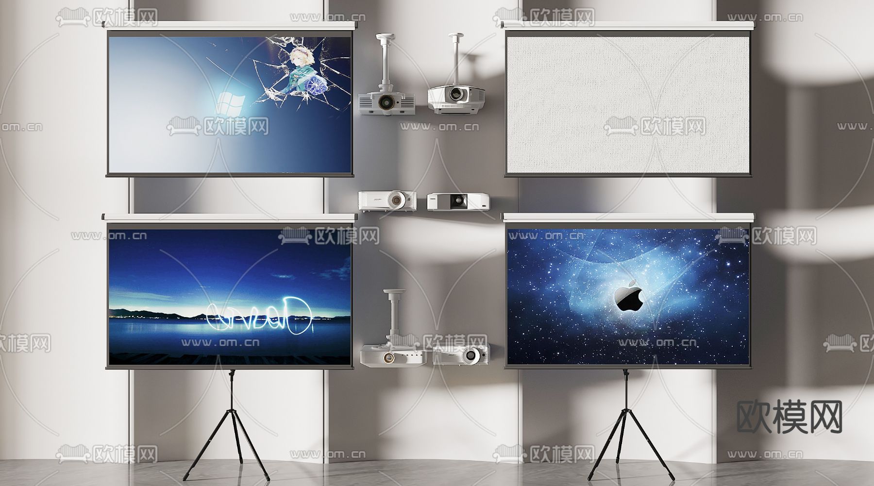 现代投影幕布投影仪su模型下载（渲染图2）