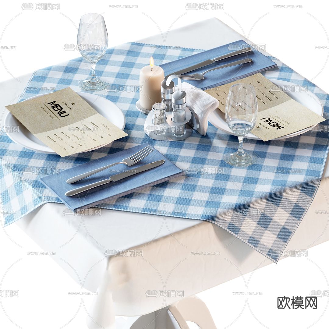 北欧风西餐餐具烛台组合3d模型下载