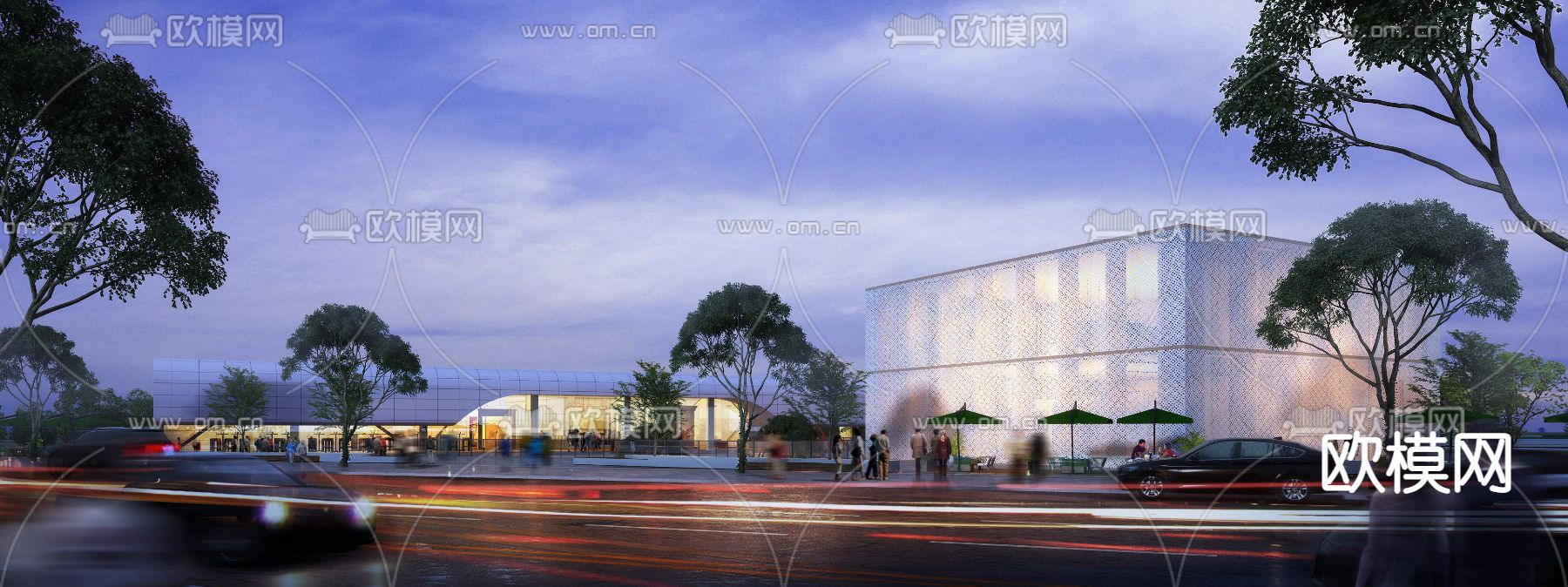 现代商业街建筑外观psd下载