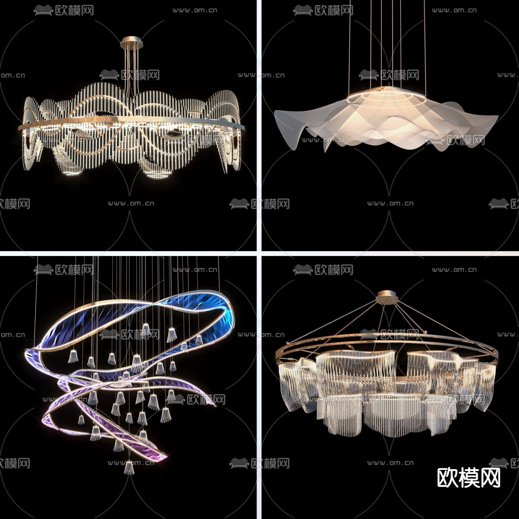 现代轻奢水晶吊灯3d模型下载（渲染图1）